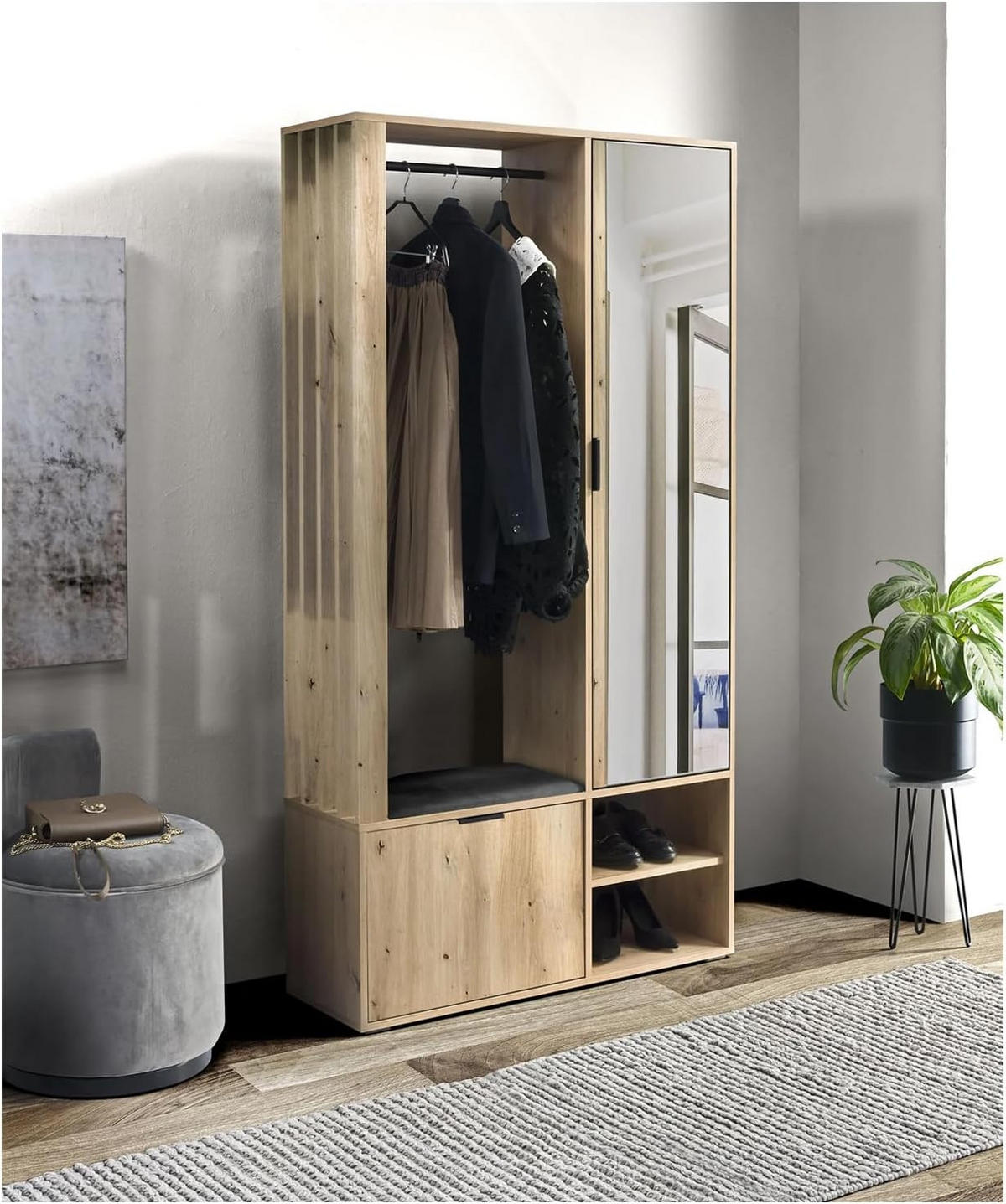 GARDEROBE Milano - Eiche Artisan, Holzwerkstoff (100/189/33cm) - Meblini