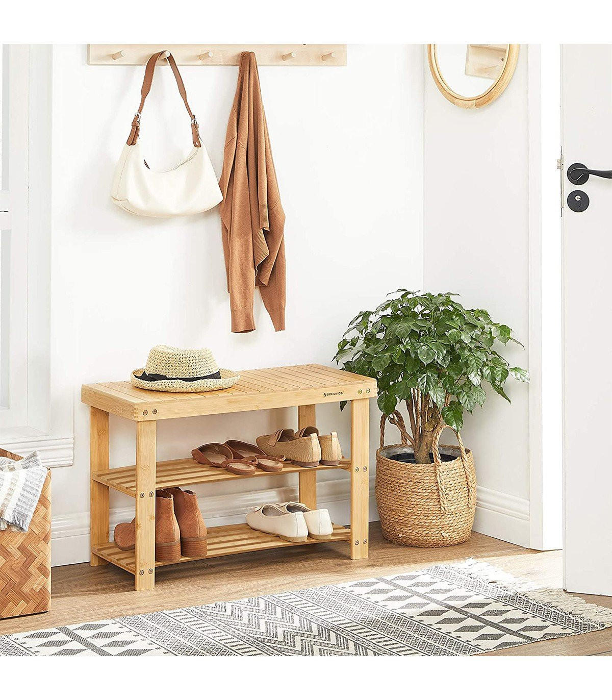 SCHUHBANK mit 3 Ebenen aus natürlichem Bambus - L70 cm - Apfelbaumfarben, Holz (70/28.4/45cm) - Calicosy