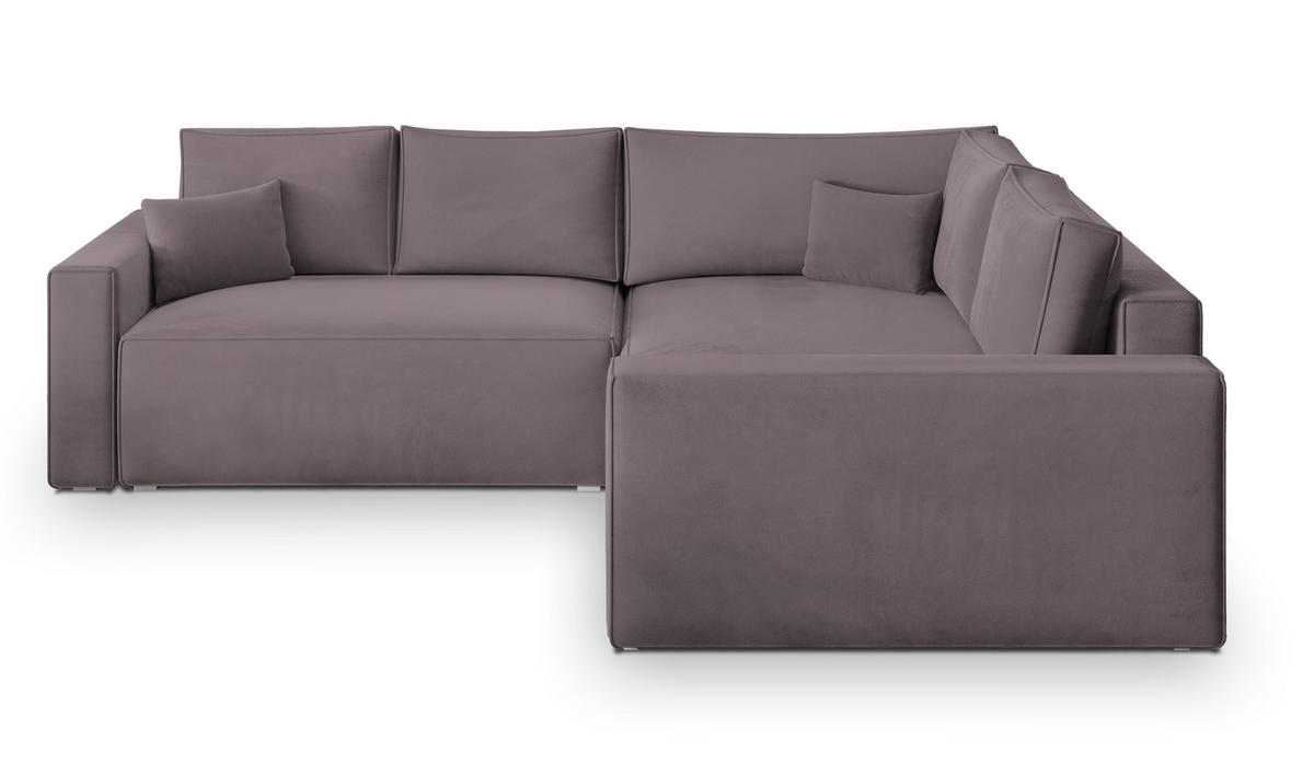 ECKSOFA ERONIS R-S Lila Velours-Stoff mit Schlaffunktion - Lila, Holz (265/194cm) - MASSENO