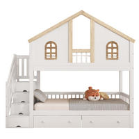 ETAGENBETT aus Kiefer und MDF 90x200 cm Weiß/Natur mit Stauraumtreppe und Schubladen - Weiß, Holz (90/200cm) - Modfu