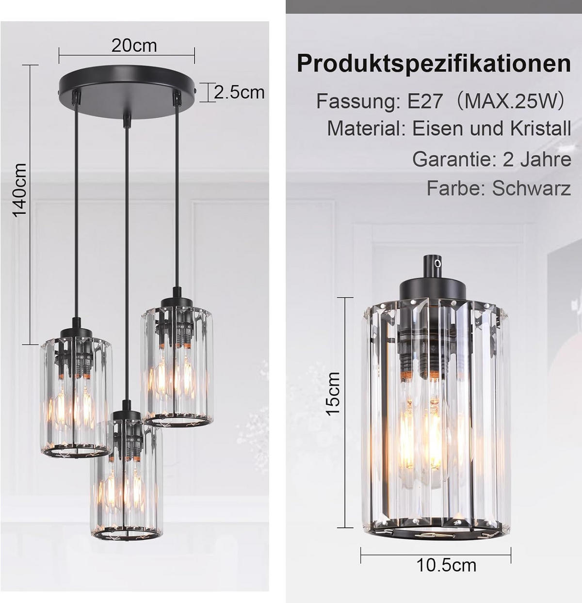 KRONLEUCHTER Flamgard 20.0/10.5/140.0 cm - Schwarz, Metall (140/20/10.5cm) - ZMH