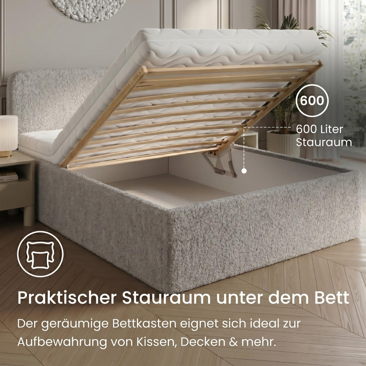POLSTERBETT 120x200 cm Kaltschaummatratze H3 Bouclé Silber - Silberfarben, Textil (120/200cm) - Home Collective