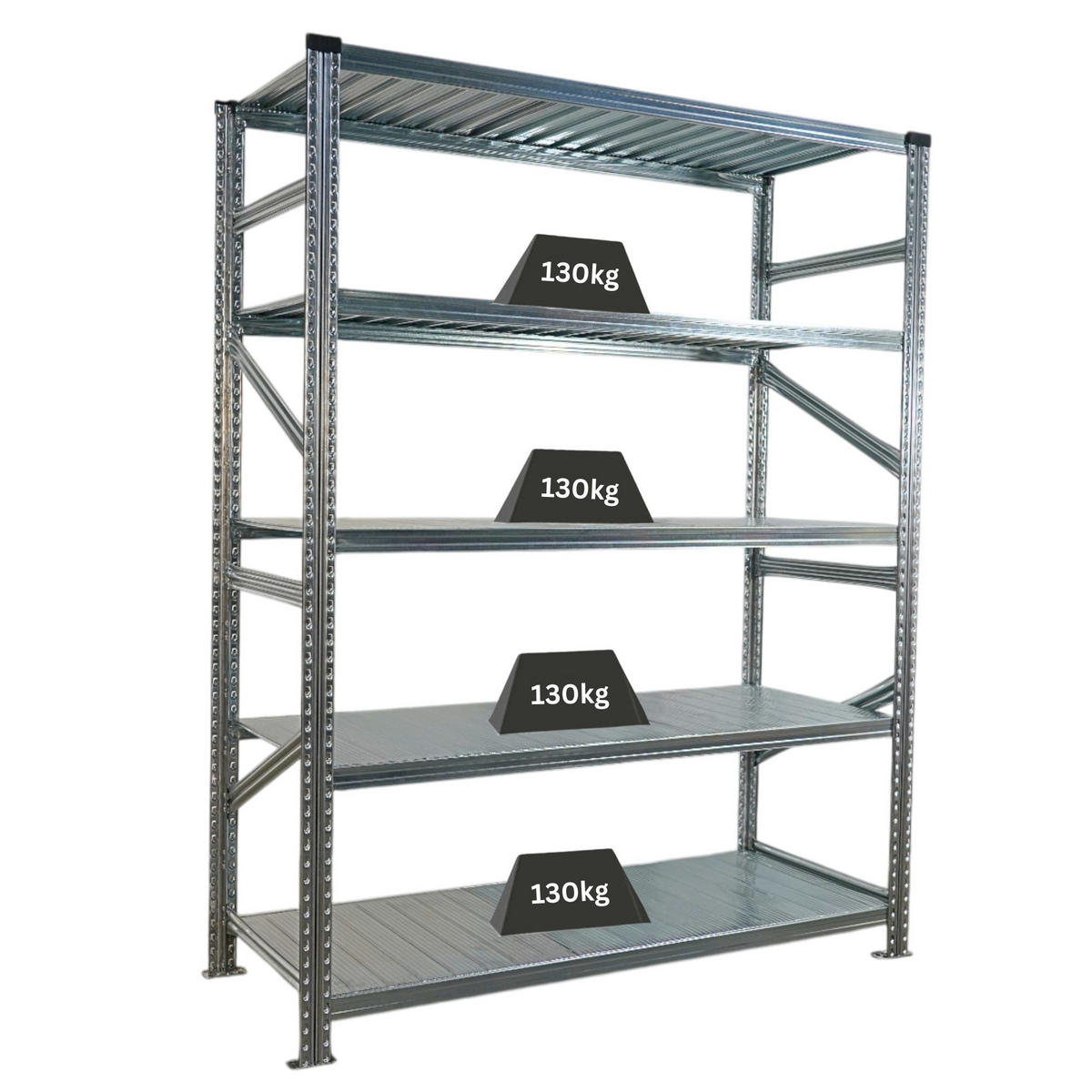 FACHBODENREGAL Proximo 200x150x60cm 5 Ebenen Fachlast 130 kg Beidseitig nutzbar Verzinkt - Silberfarben, Metall (150/200/60cm) - PROREGAL