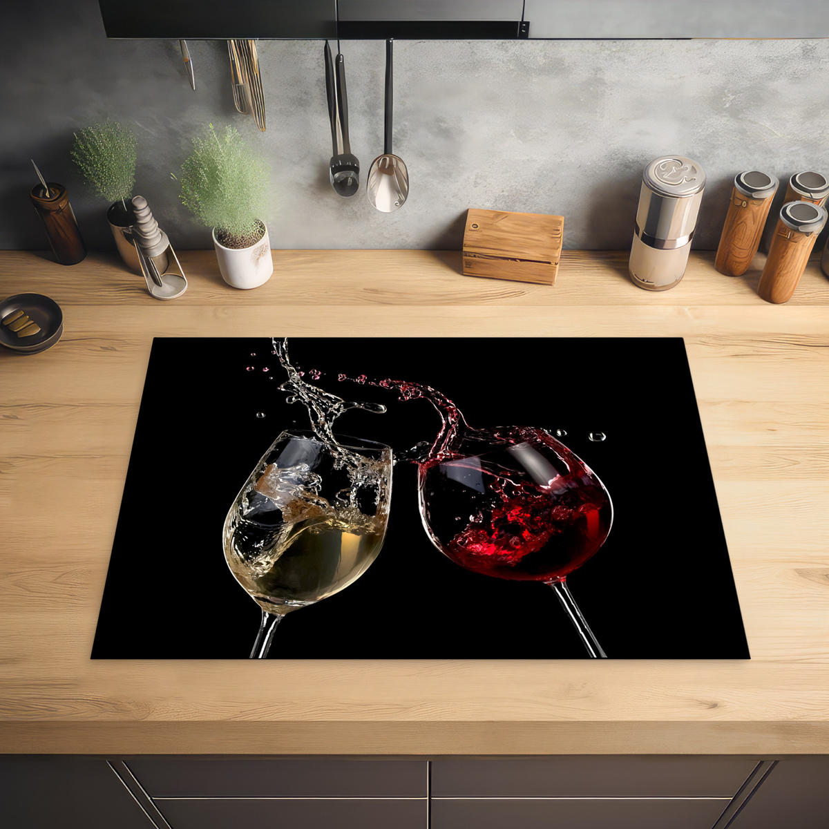 HERDABDECKPLATTE Rotwein - Weißwein - Glas - Schwarz 75x52 cm - Weinrot, Kunststoff (75/0.2/52cm) - MuchoWow
