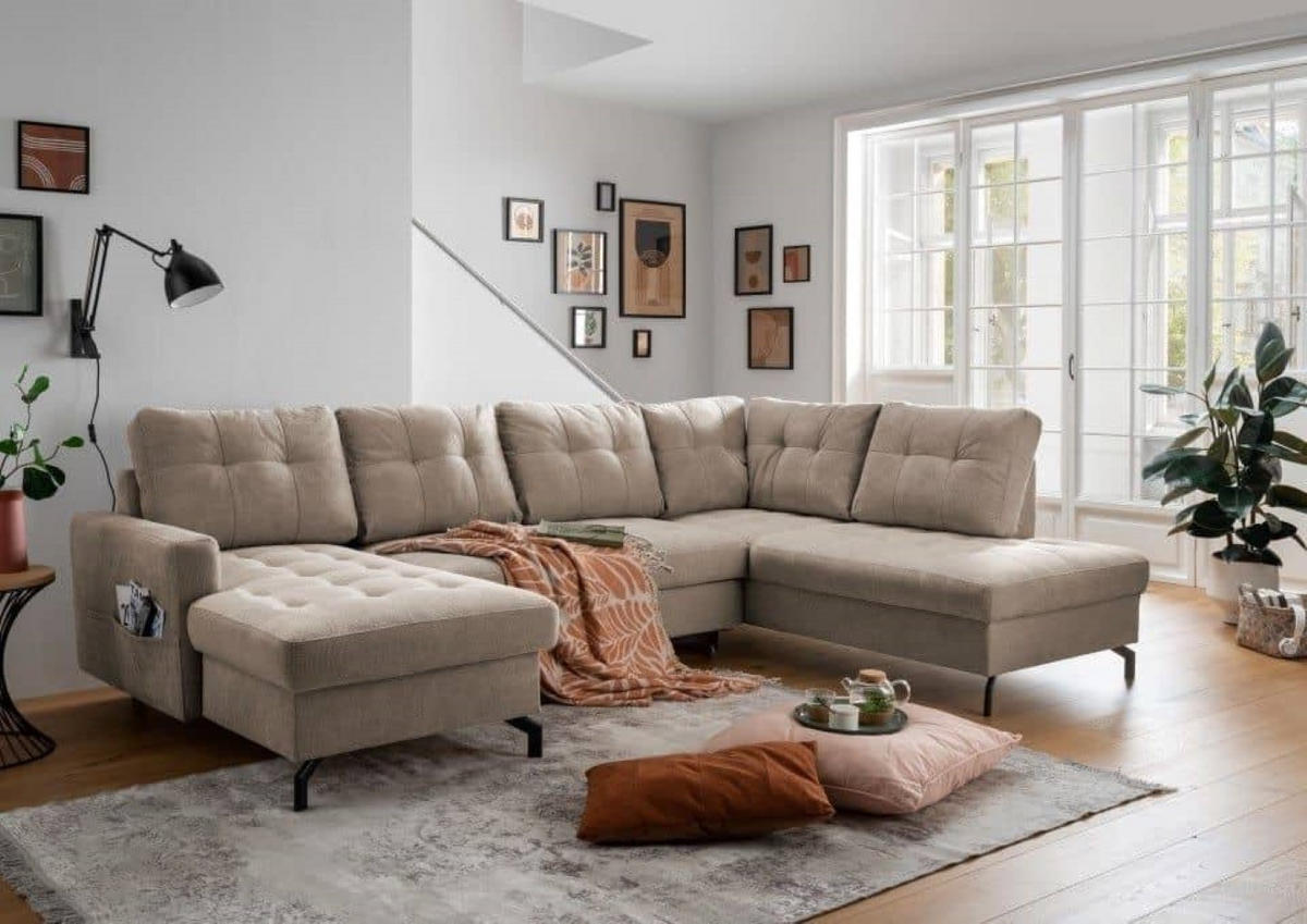 WOHNLANDSCHAFT mit Schlaffunktion und Bettkasten - Schwarz/Braun, Textil/Metall (200/92/305cm) - myHomelando