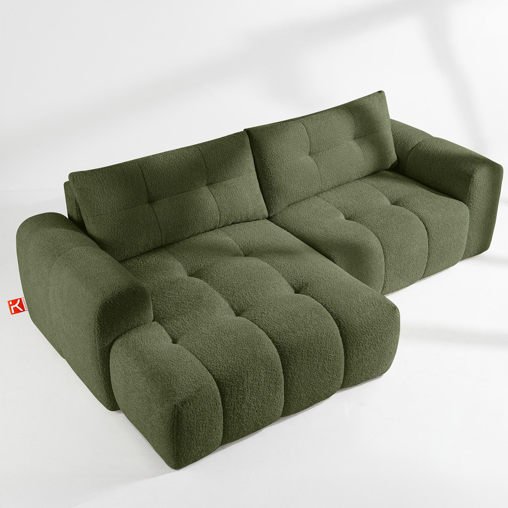 ECKSOFA LINKS RAVIA, Bouclé, Olivgrün - Olivgrün, Holz/Textil (256/104cm) - KONSIMO®