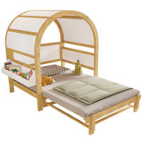 HAUSBETT aus Kiefer und MDF 140x200 cm Weiß/Natur mit Ausziehbett, Ablagefläche und gewölbtem Dach - Weiß, Holzwerkstoff (140/200cm) - Modfu