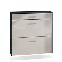 HÄNGENDER-SCHUHSCHRANK Roma Air Schmal mit 2 Klappen und 1 Schublade, Platzsparender Schuhkipper, Schwarz/Sandgrau Hochglanz (89 x 87 x 23 cm) - Beige, Holzwerkstoff (89/87/23cm) - InnoFurn