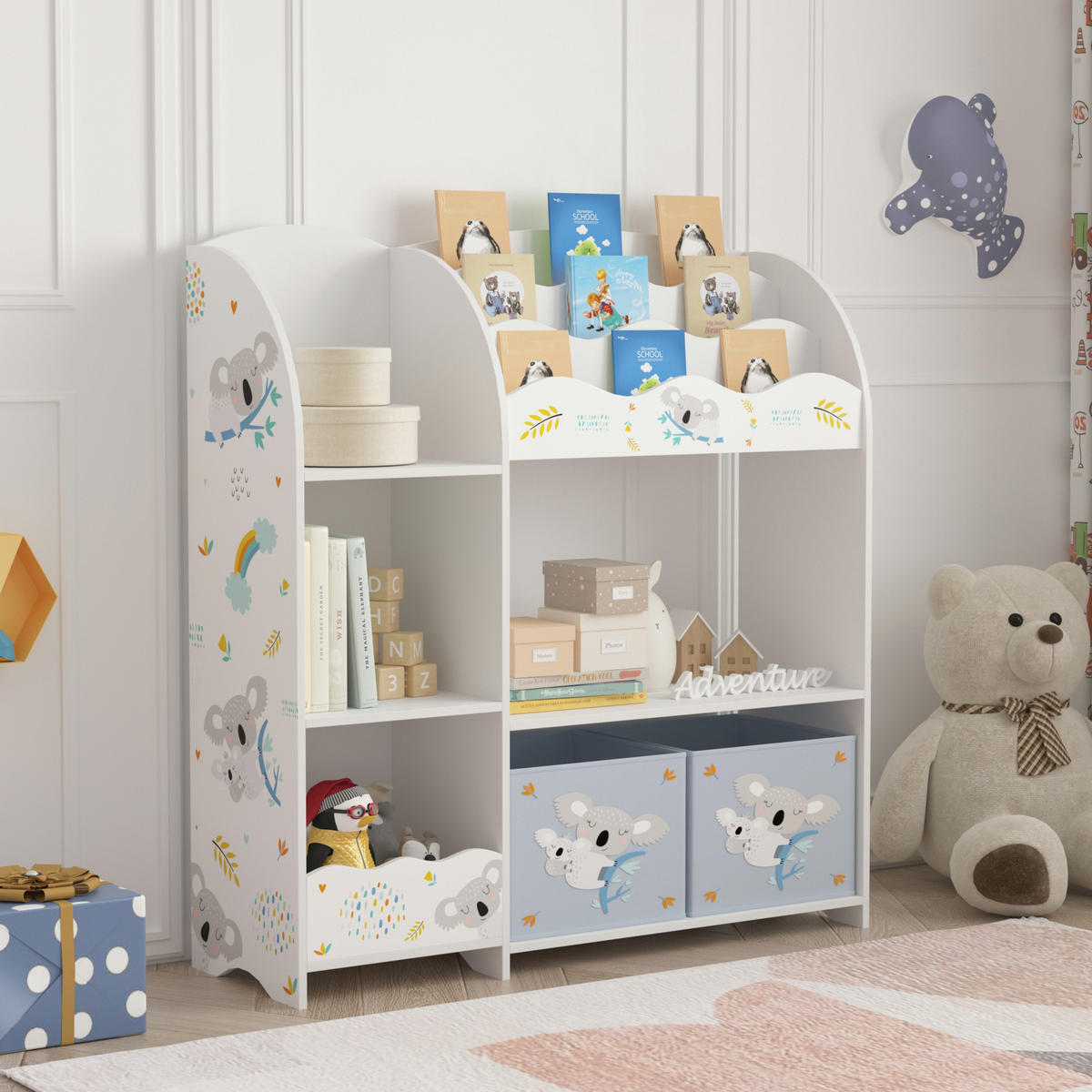 KINDERREGAL Lysekil - Blau/Weiß, Holzwerkstoff (93/100/30cm) - [en.casa]