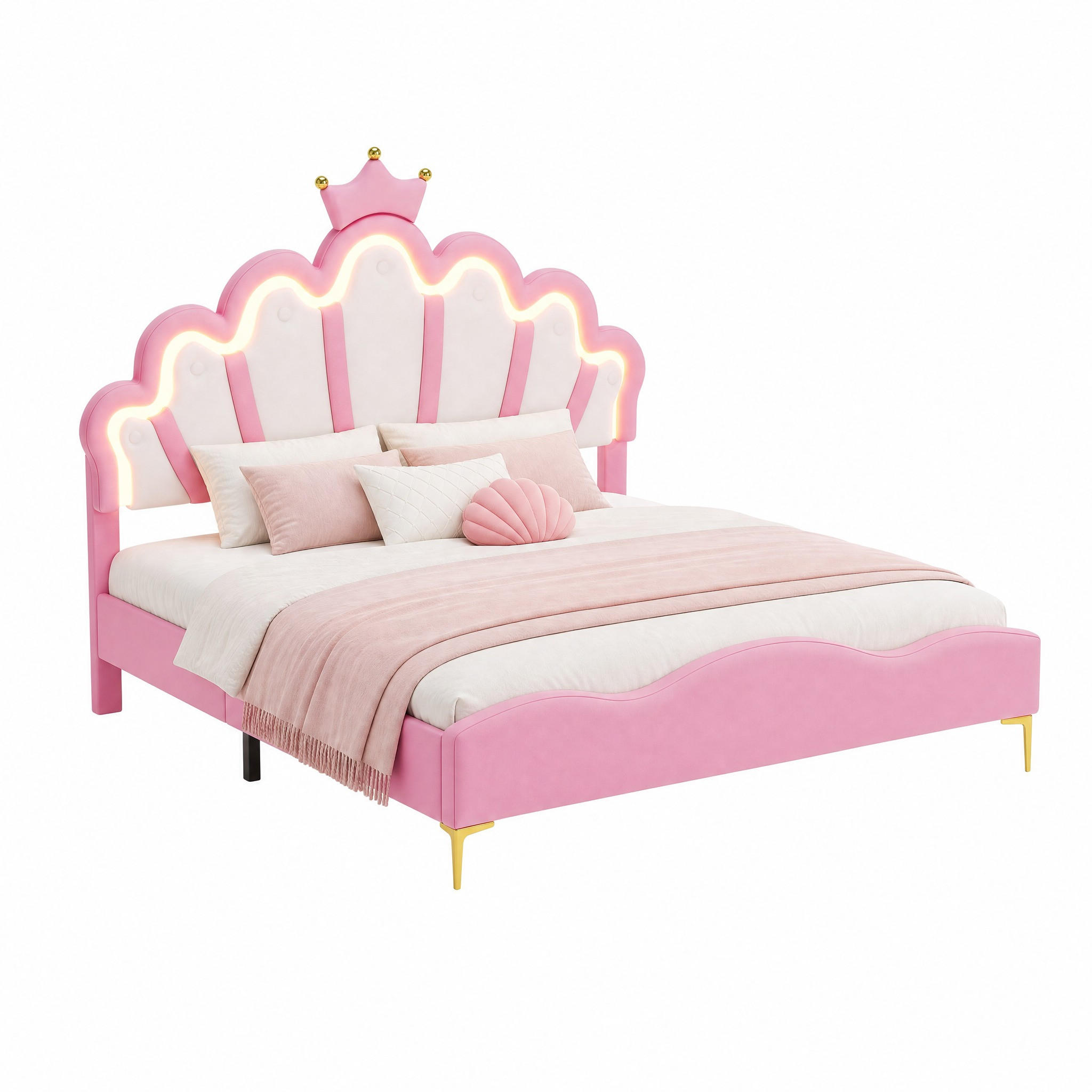 BETT mit LED-Licht 140x200 cm PU Pink - Rosa, Holzwerkstoff (140/200cm) - Meubliv