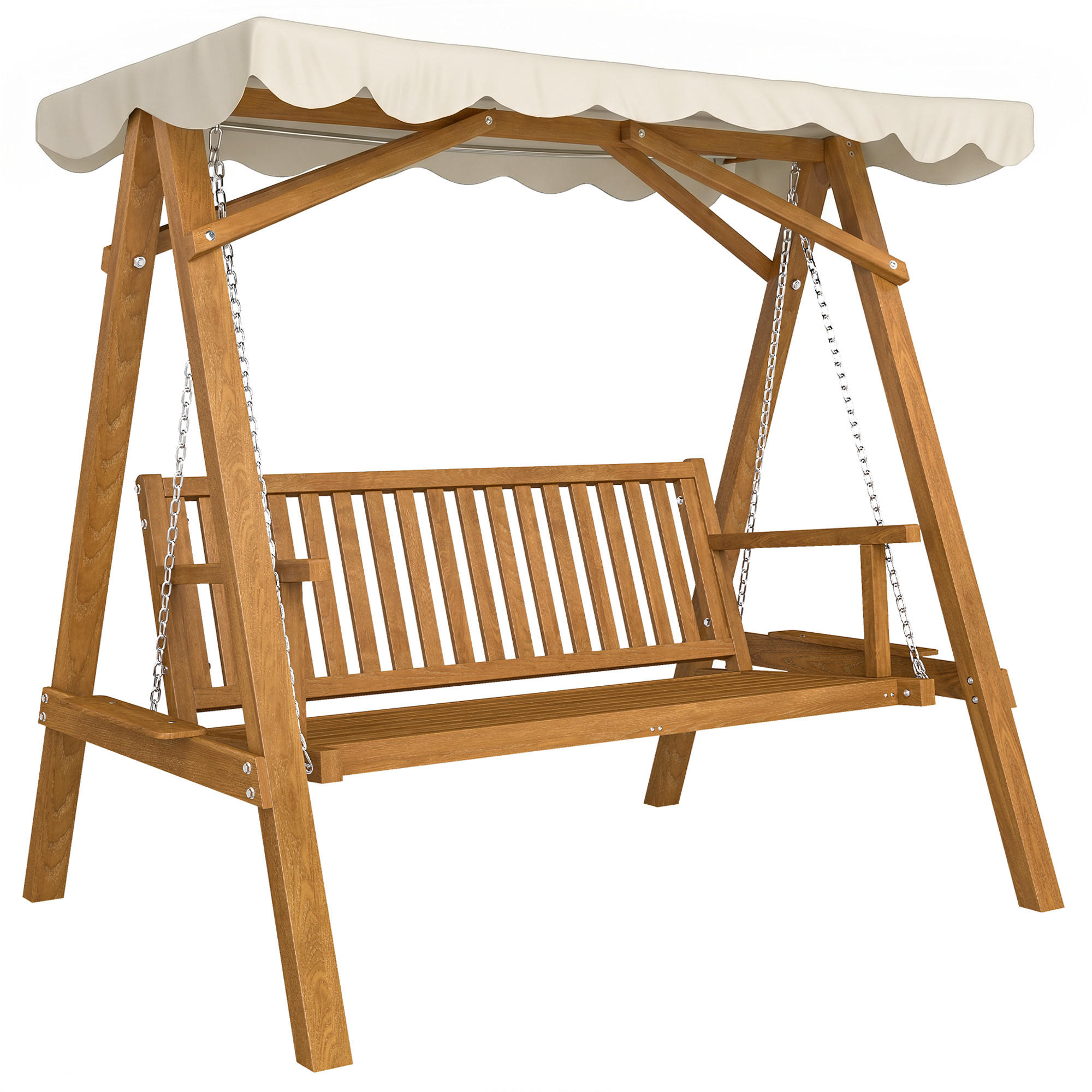 HOLLYWOODSCHAUKEL, 3-Sitzer, Lärche - Creme, Metall (130/185/210cm) - Outsunny