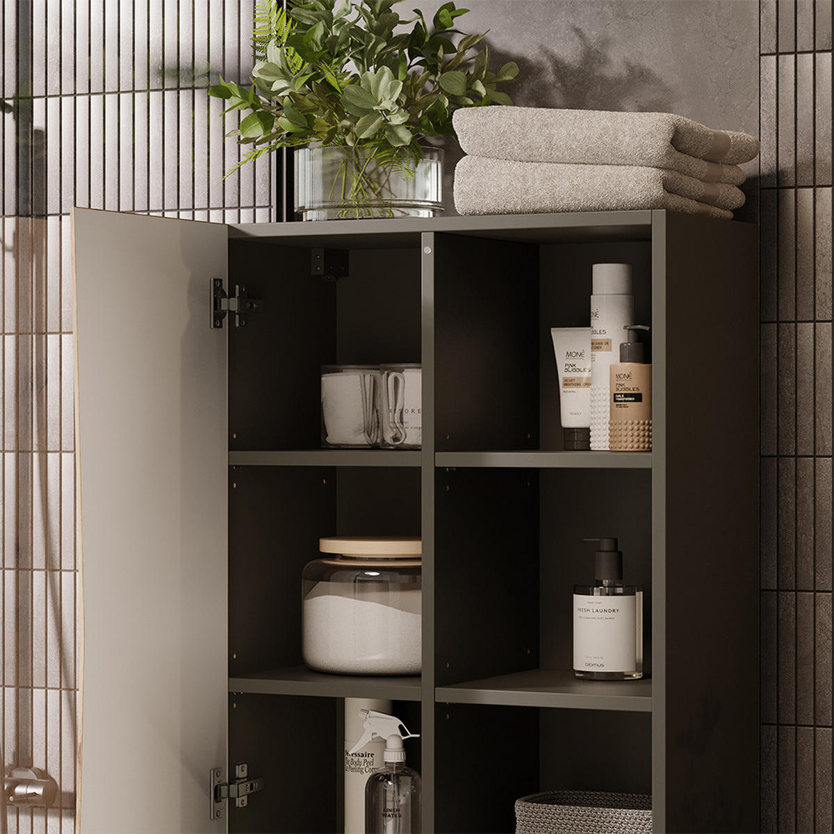 DER HOCHSCHRANK Willow Artisan 56 x 130 cm mit 5 offenen Fächern - Anthrazit/Hellgrau, Holzwerkstoff (56/130/29.8cm) - Vicco