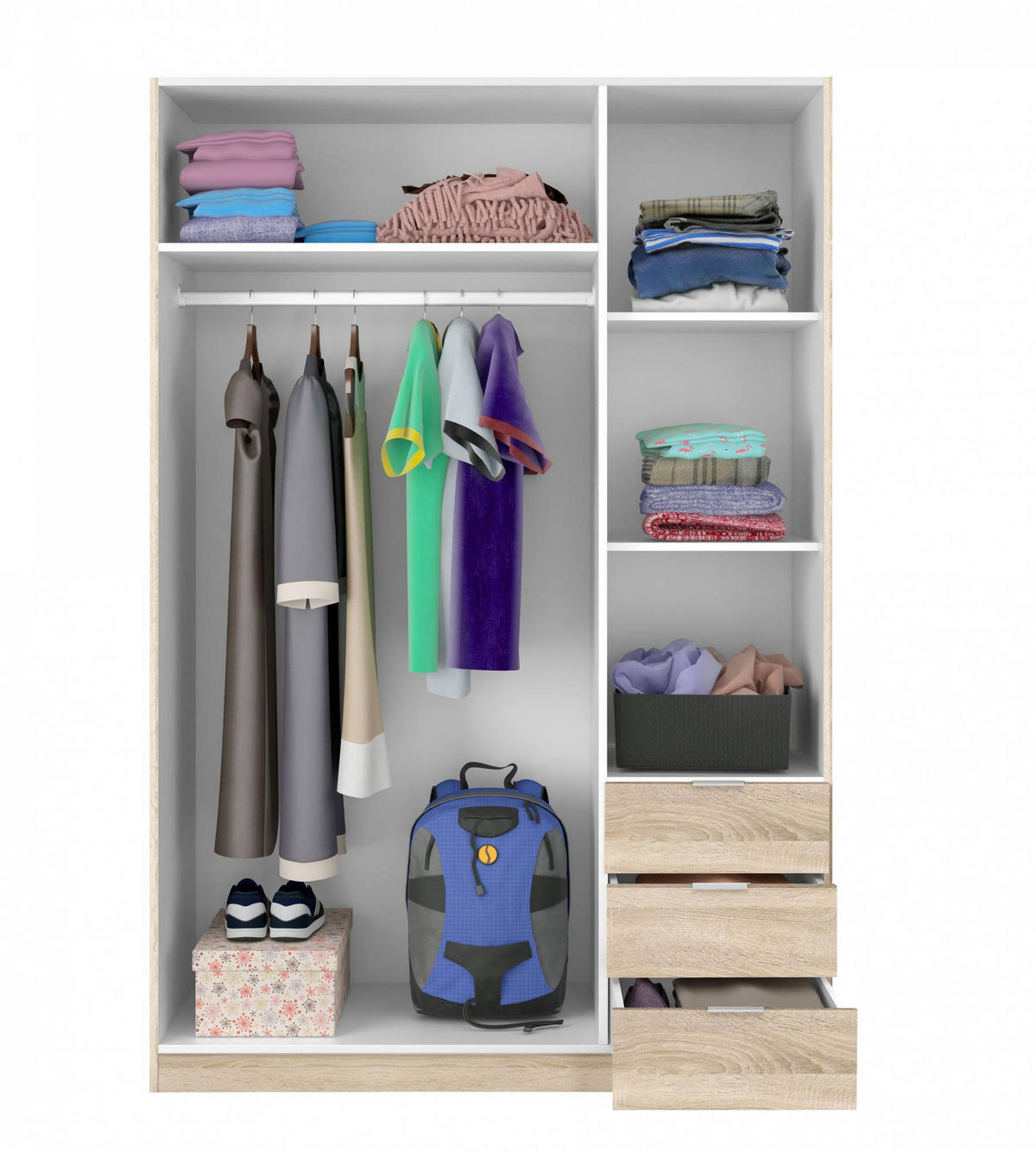 KLEIDERSCHRANK 3 TÜREN Eiche 52/135/200 cm - Braun, Holzwerkstoff (135/200/52cm) - DMORA