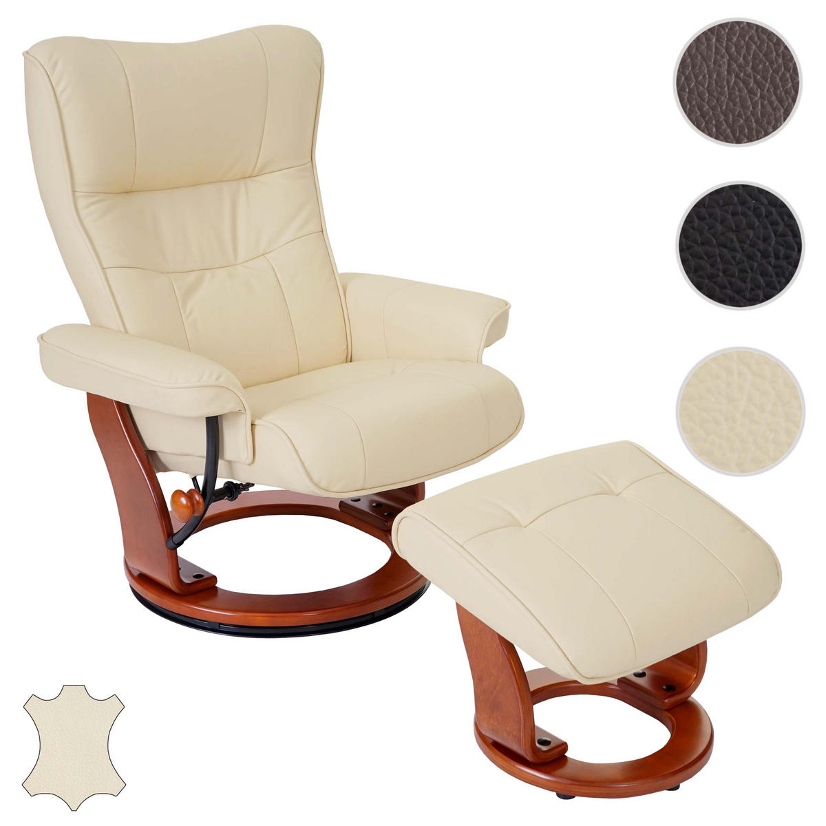 RELAXSESSEL MIT HOCKER Beige - Beige, Leder (83/104/83cm) - MCA