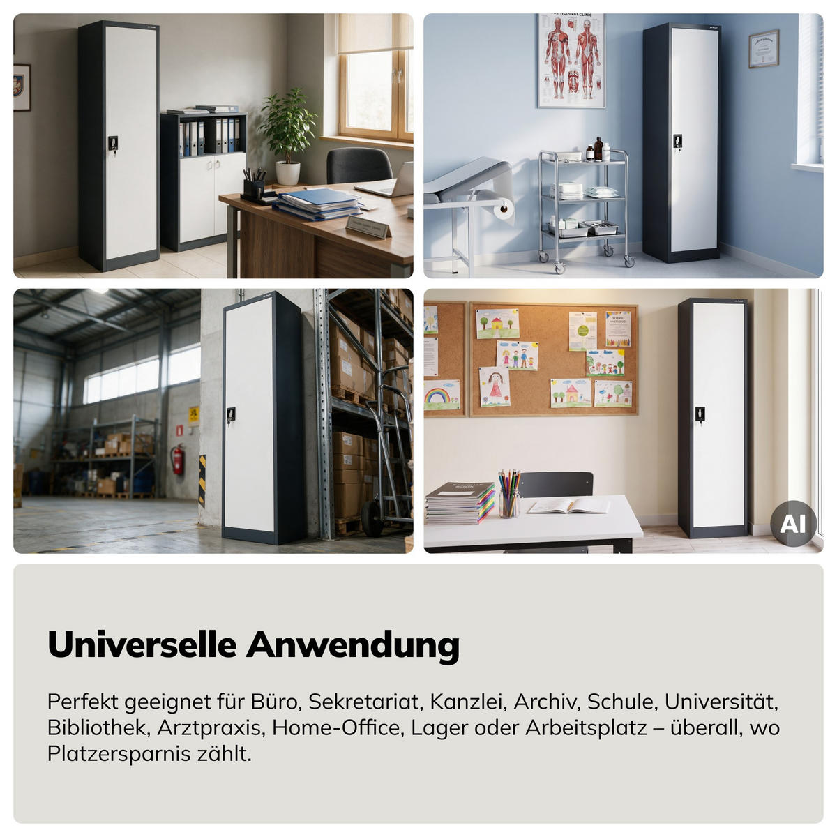 AKTEN-KARTEISCHRANK mit Schlüssel ALEX 185x45x40 cm - Anthrazit/Weiß, Metall (45/185/40cm) - Jan Nowak