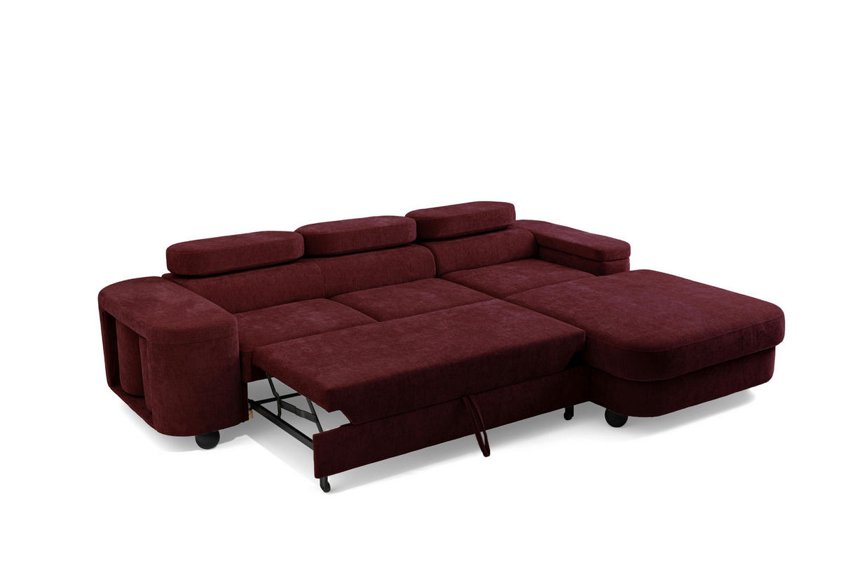 ECKSOFA LOVE L Rechts mit Schlaffunktion 124x210 Chenille Bordeaux - Bordeaux/Schwarz, Holz/Textil (205/284cm) - Muffo