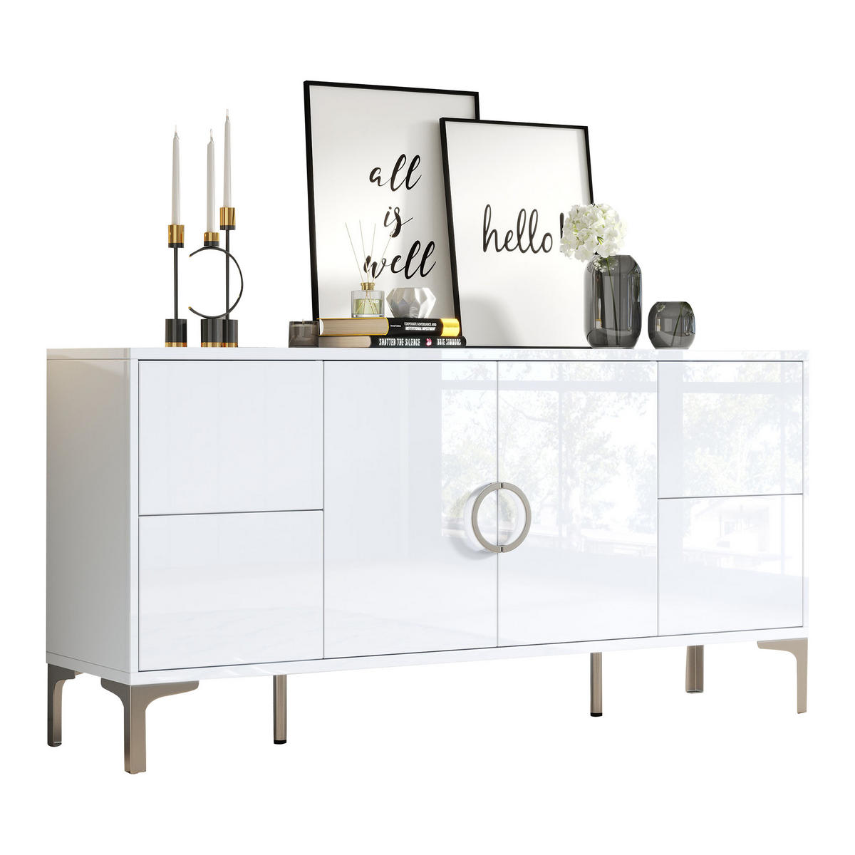 SIDEBOARD Weiß 150/38/59.5 cm - Weiß, Holzwerkstoff (150/59.5/38cm) - PANGIVO