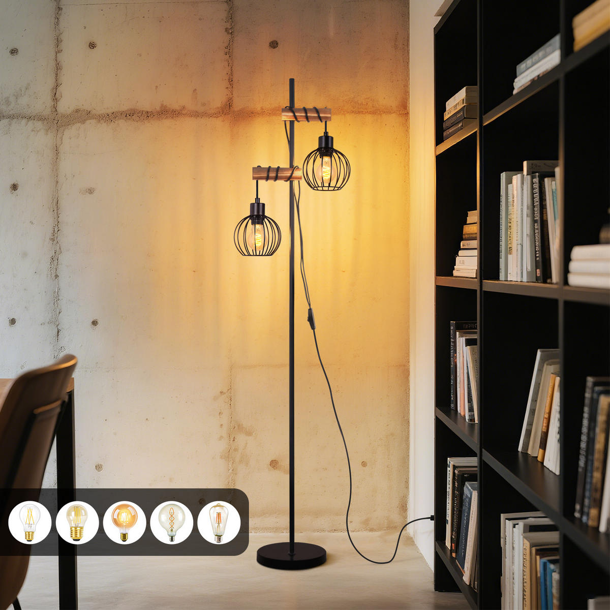 STEHLAMPE Anikad 22/22/152 cm - Schwarz, Holz (22/22/152cm) - ZMH