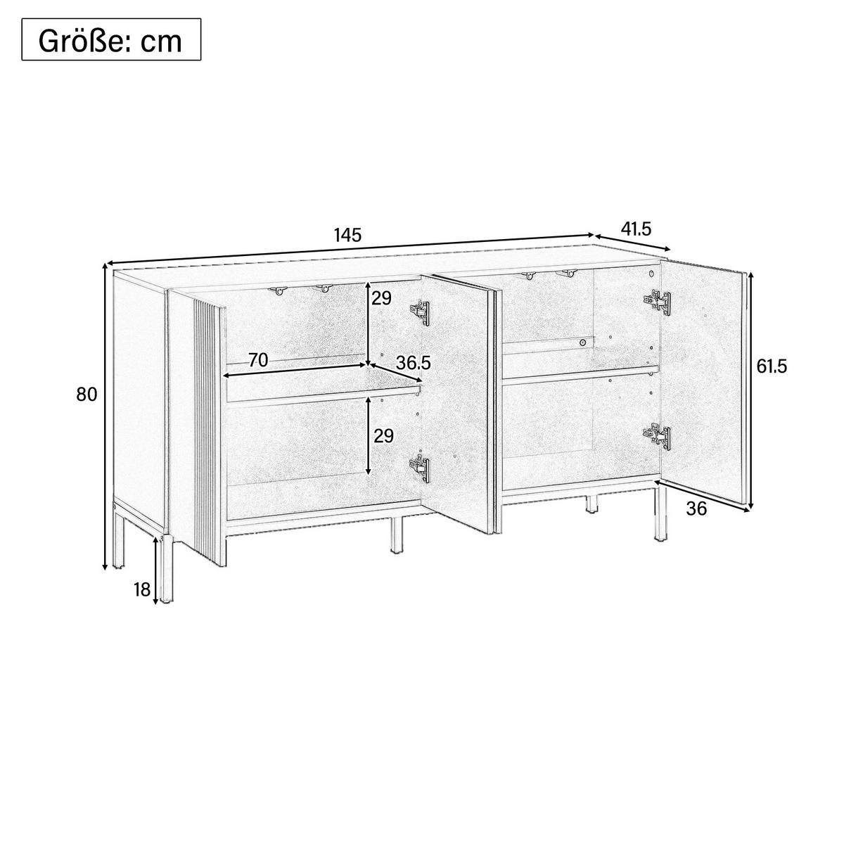 SIDEBOARD 145/42/80 cm schwarz aus MDF mit verstellbaren Einlegeböden - Schwarz, Holzwerkstoff (145/80/41.5cm) - OKWISH