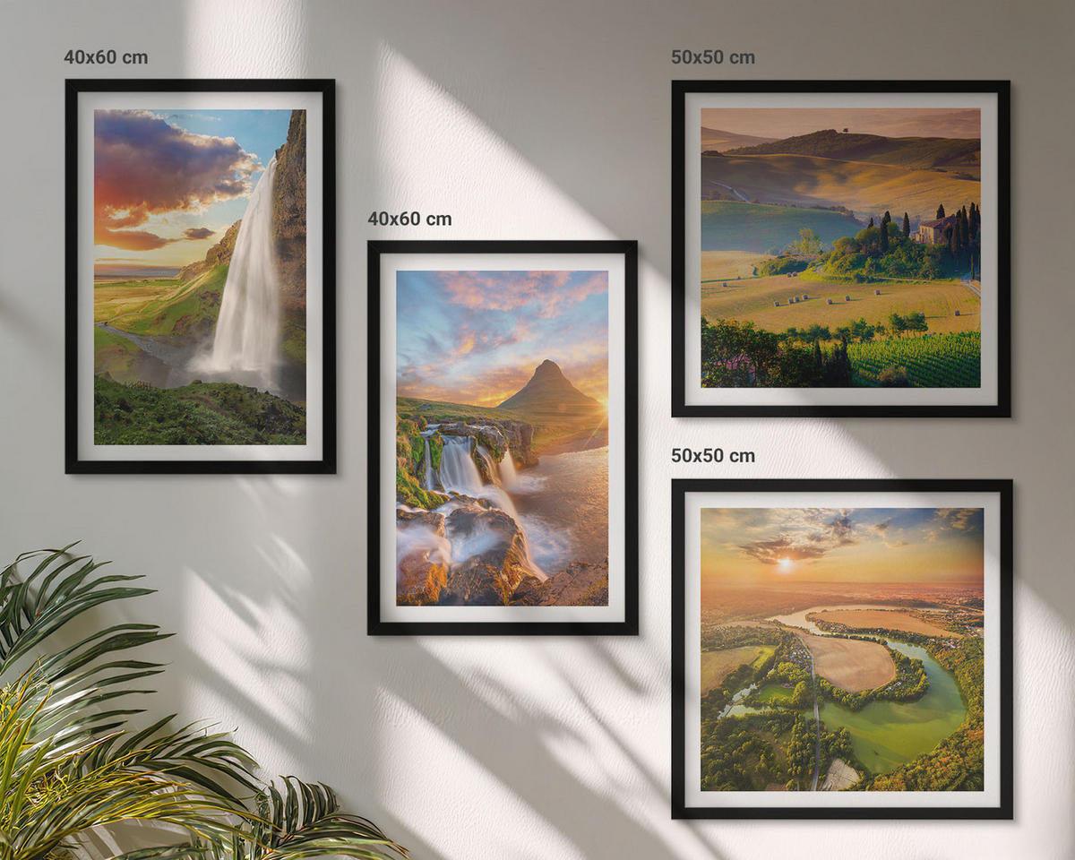 BILDER SET 4er Set - 50x50 cm & 40x60 cm Schwarzer Rahmen - Italienische Sonnenuntergänge - Schwarz, Kunststoff (50/50cm) - TULUP