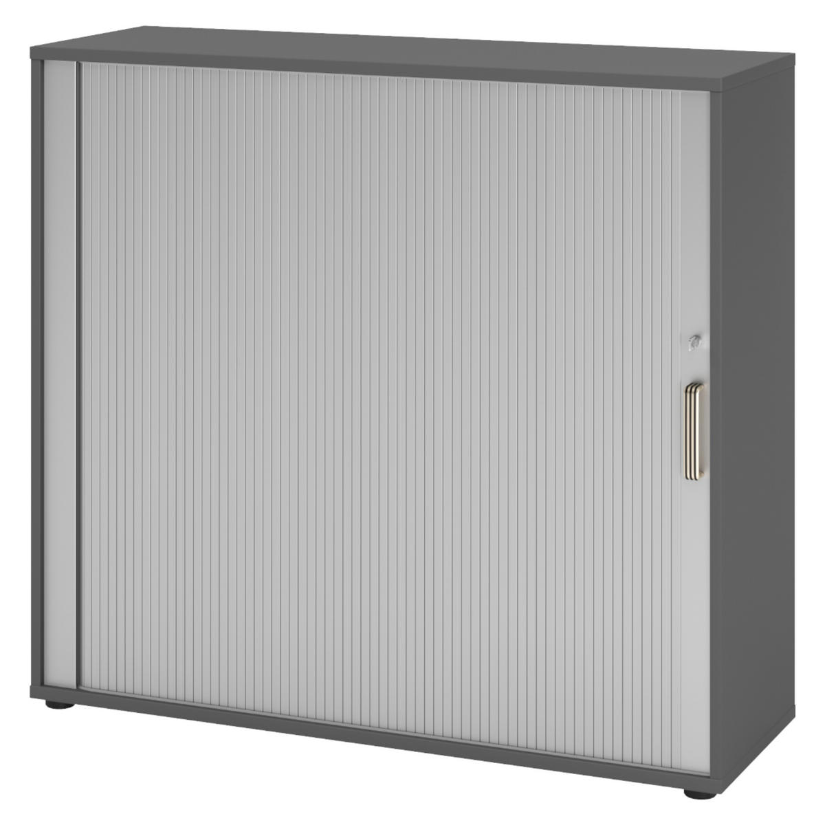 ROLLLADENSCHRANK - 3 Ordnerhöhen 40/120/110 cm in Graphitfarben/Silberfarben Streifengriff (Kunststoff) - Silberfarben/Graphitfarben, Holzwerkstoff (120/110/40cm) - bümö