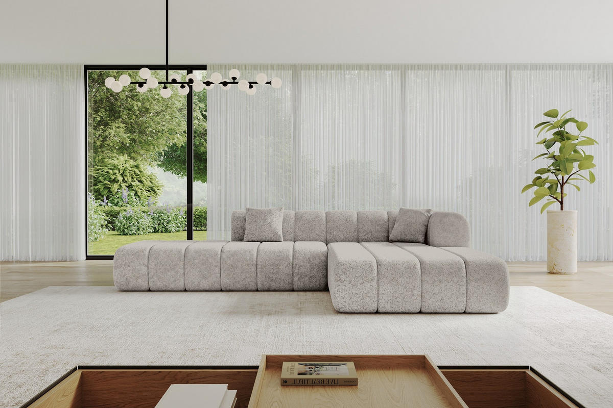 ROHOVÁ SEDAČKA s otomanem, pravá BILA-L 289x176x71 Světle šedá Žinylka - černá/světle šedá, kompozitní dřevo/textil (289/176cm) - ALTDECOR