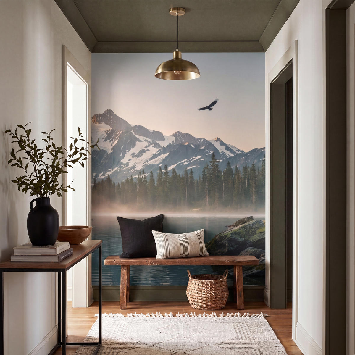 TAPETE - Berge - Wasser - Bäume - 200x260 cm - Multicolor, Papier (200/260cm) - OnlyWow