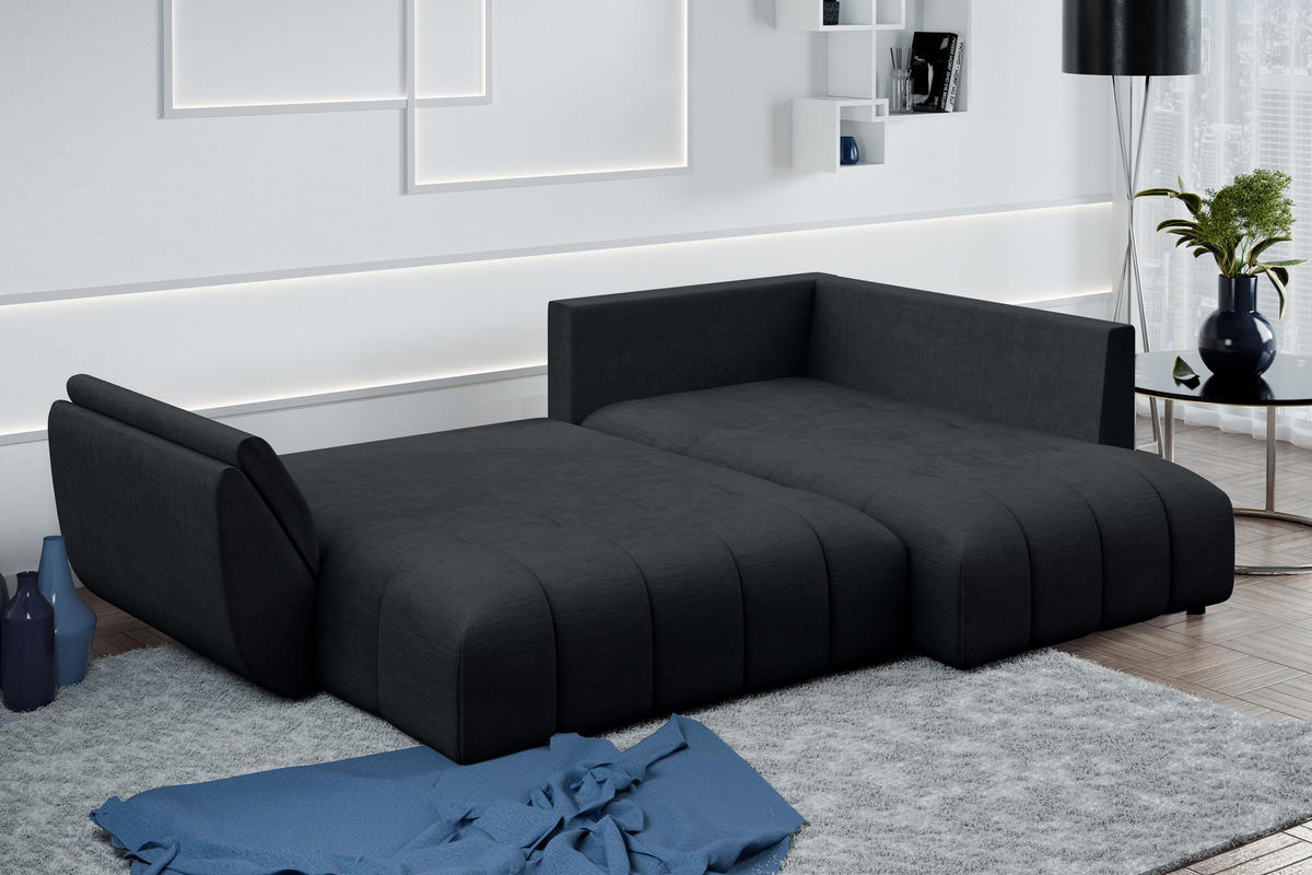 ECKSOFA L Form Kayseri Anthrazit 266/190/86 cm – mit Bettkasten - Schwarz, Kunststoff/Textil (266/190cm) - AX Living