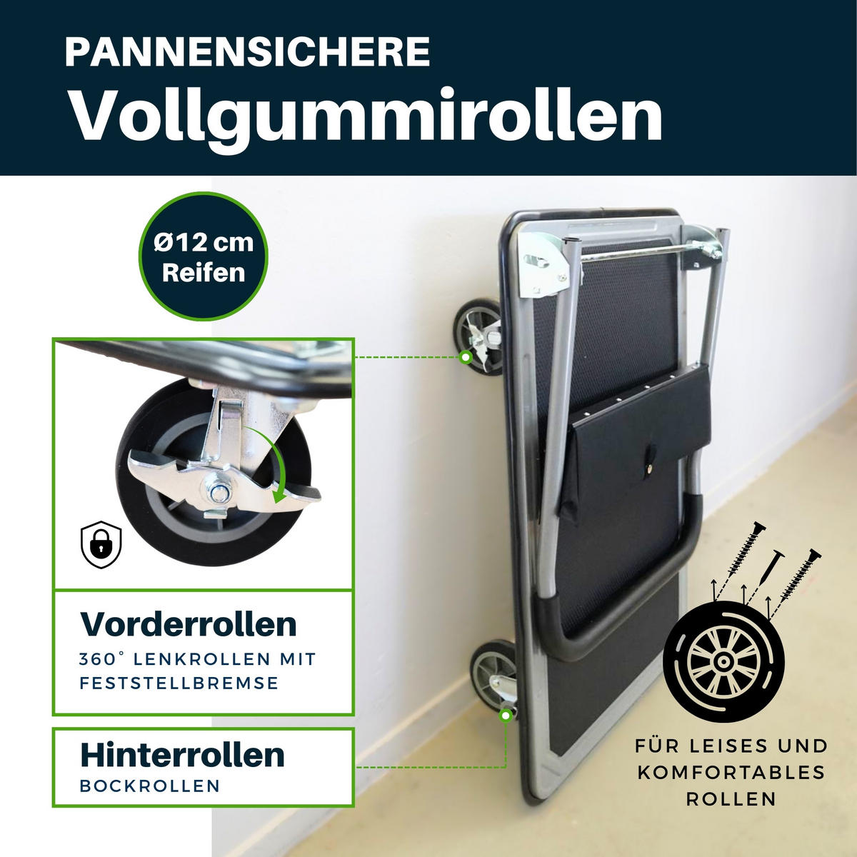 PLATTFORMWAGEN Transportwagen Rhino 300kg klappbar mit Gummiräder & Werkzeugtasche - Schwarz, Metall (90/60/85cm) - PROREGAL