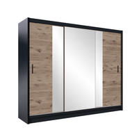 SCHWEBETÜRENSCHRANK KAYLE 250/215/61 cm 3-türig mit Spiegel Schwarz - Eichefarben/Schwarz, Holzwerkstoff (250/215/61cm) - MASSENO