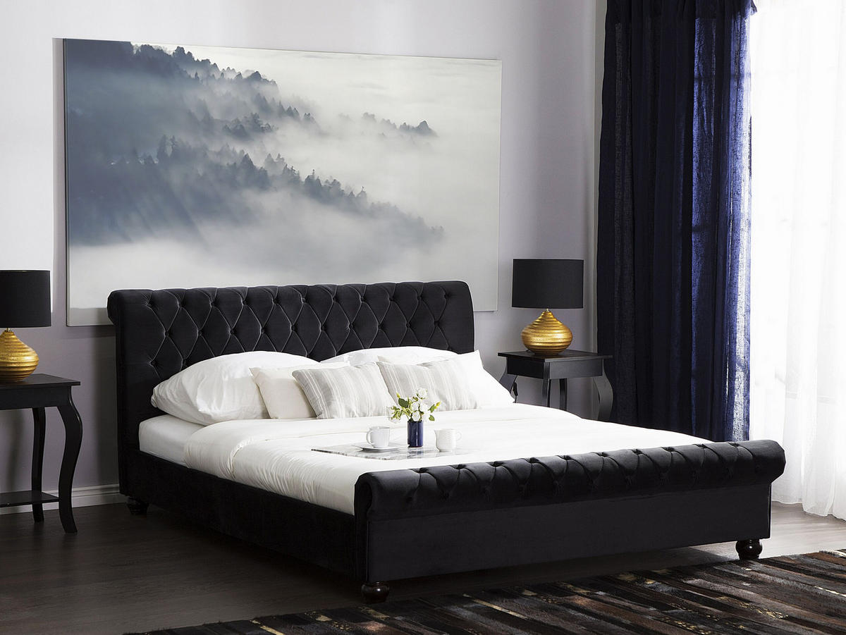 POLSTERBETT 180/200cm Schwarz Avallon - Schwarz, Textil (180/200cm) - Beliani