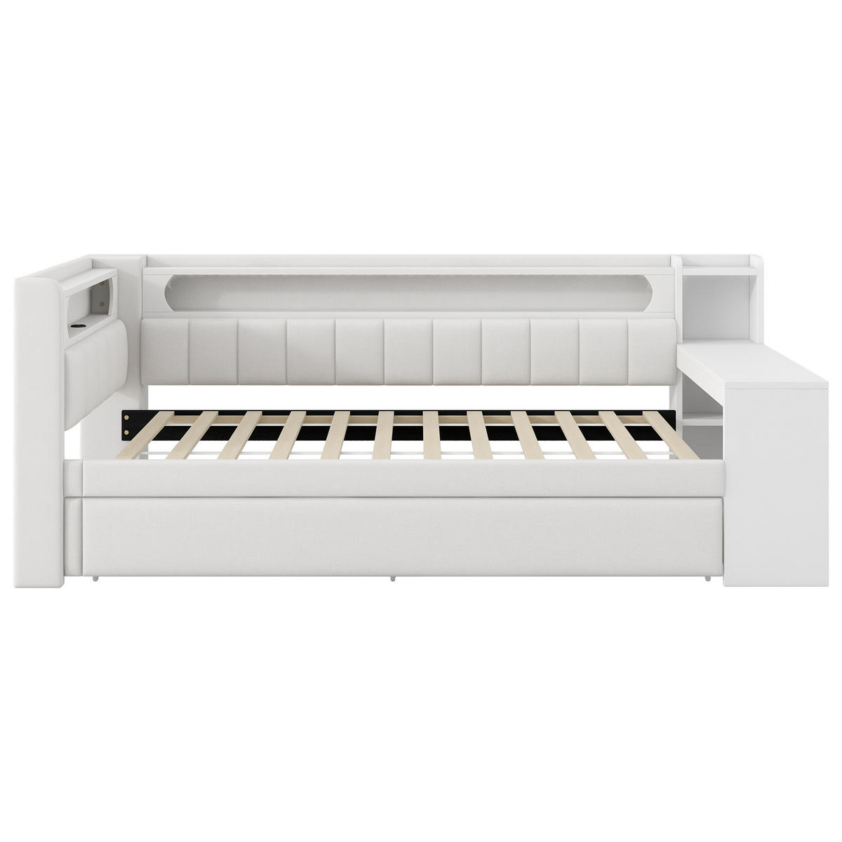 AUSZIEHBETT 90/200 cm DE-03383, mit LED, Ausziehbett und Schreibtisch, in Weiß - Weiß, Holzwerkstoff (90/200cm) - ComfortXL