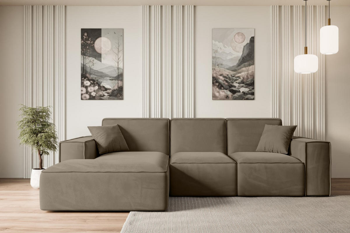 ECKSOFA Ottomane Links SERRA-L - 266x165x73 cm Braun Velours - Schwarz/Braun, Holzwerkstoff/Kunststoff (165/266cm) - ALTDECOR