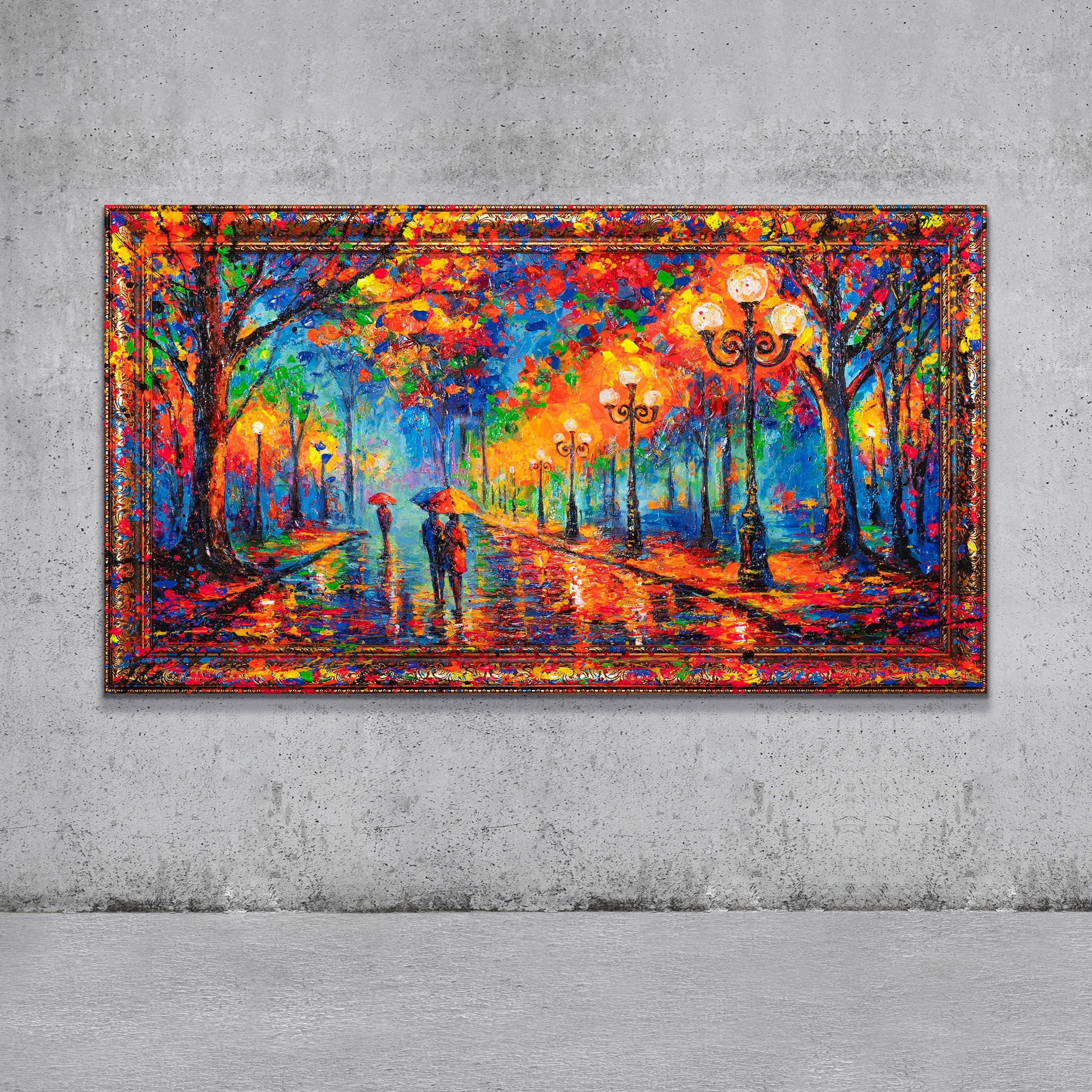 GEMÄLDE Abendspaziergang Schattenfugenrahmen Gold 160x80 cm - Goldfarben, Holz (160/80cm) - YS-art gallery