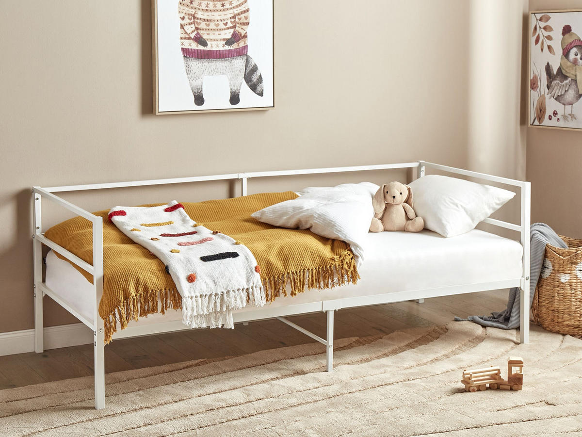 BETT mit Lattenrost 90x200 cm Weiß Battut - Weiß, Metall (90/200cm) - Beliani