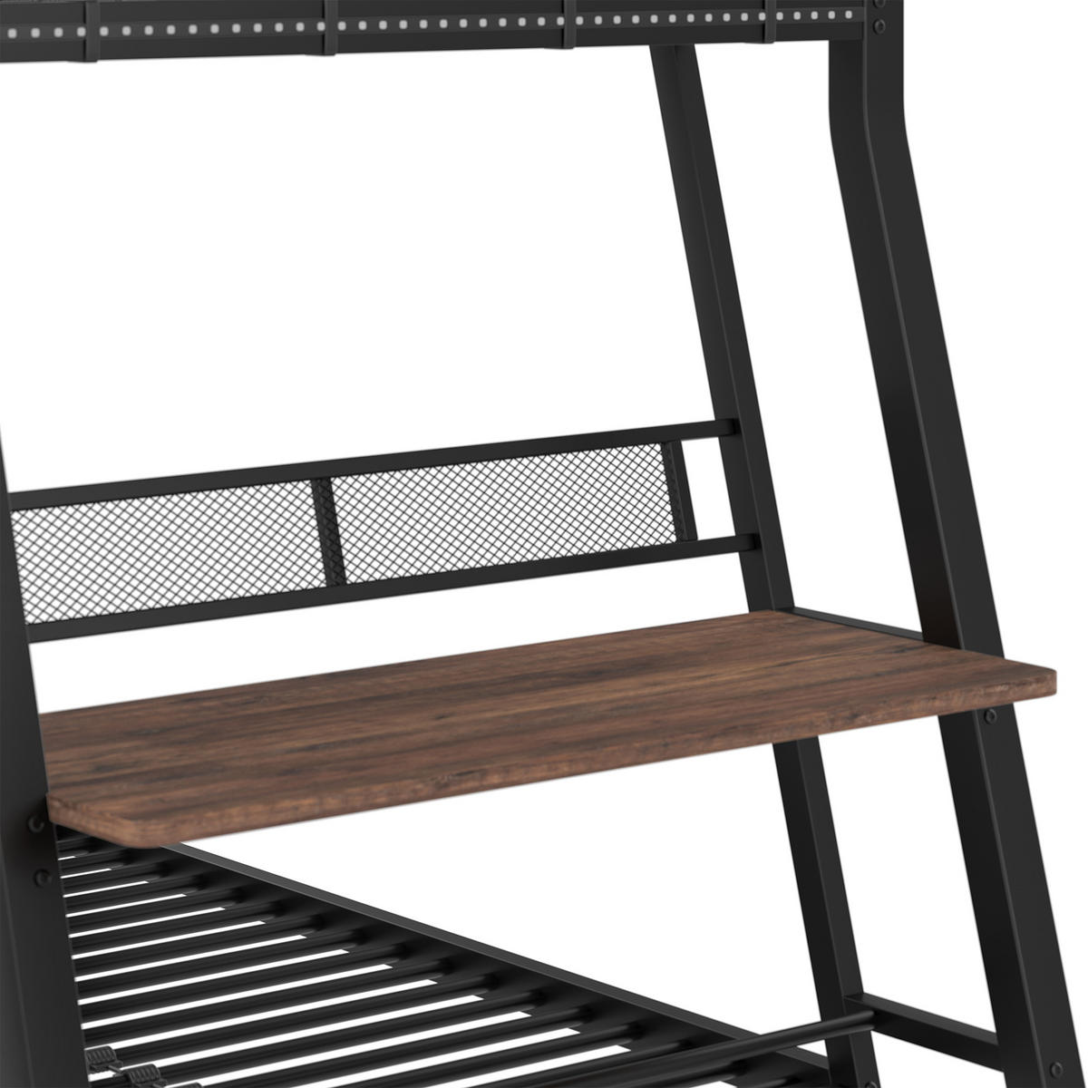ETAGENBETT 90/200 cm DE-04524, mit LED, Schreibtisch und Schubladen in Schwarz - Schwarz, Metall (90/200cm) - ComfortXL