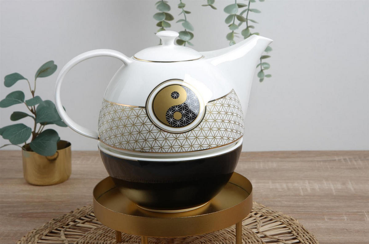 TEEKANNE MIT STÖVCHEN Lotus - Blume des Lebens bunt 1,2 l - Multicolor, Keramik (1.2L) - Goebel