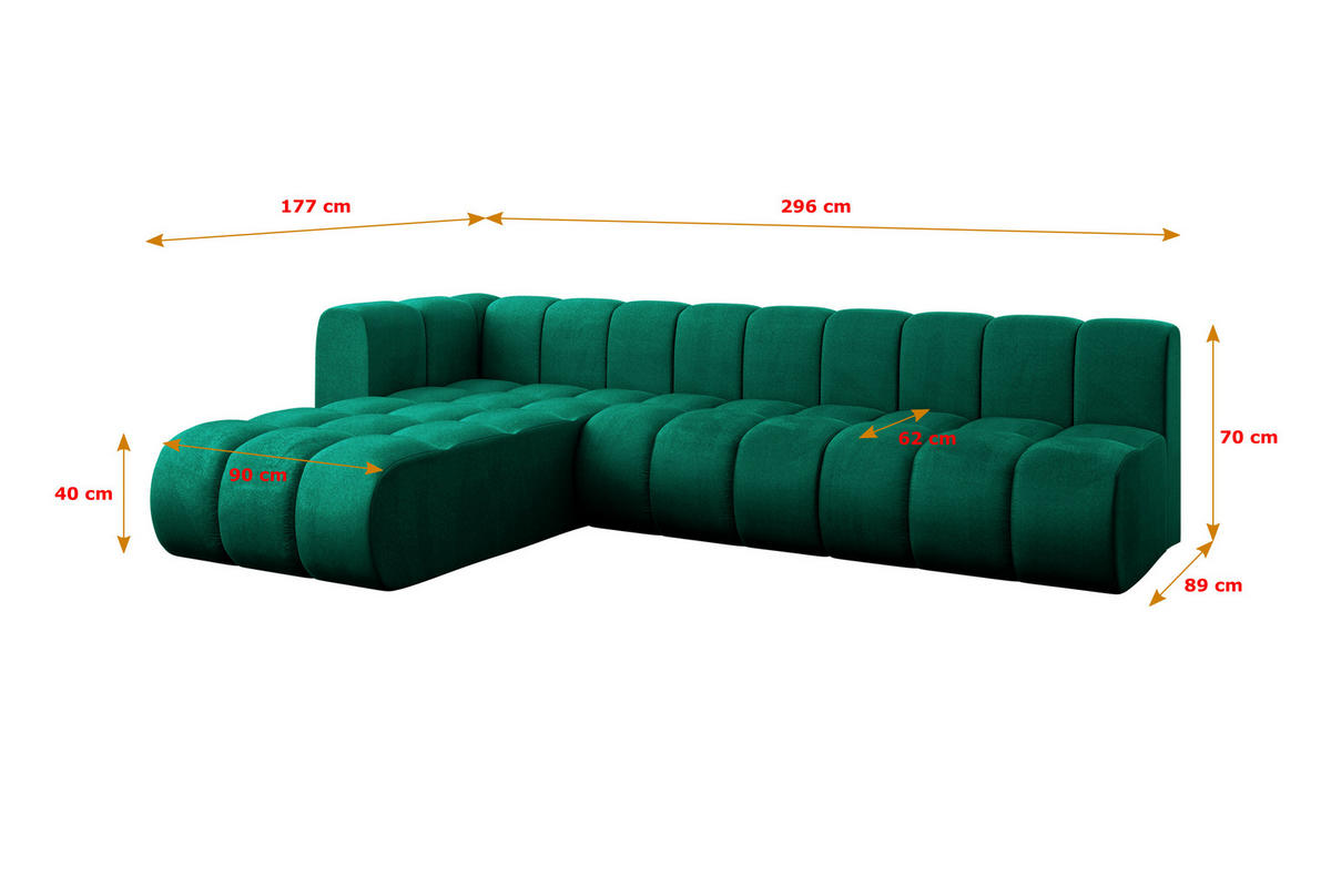 ECKSOFA modulares Sofa Darnel-L2 - 296x177x70 cm Grün - Dunkelgrün, Holzwerkstoff/Textil (296/177cm) - ALTDECOR