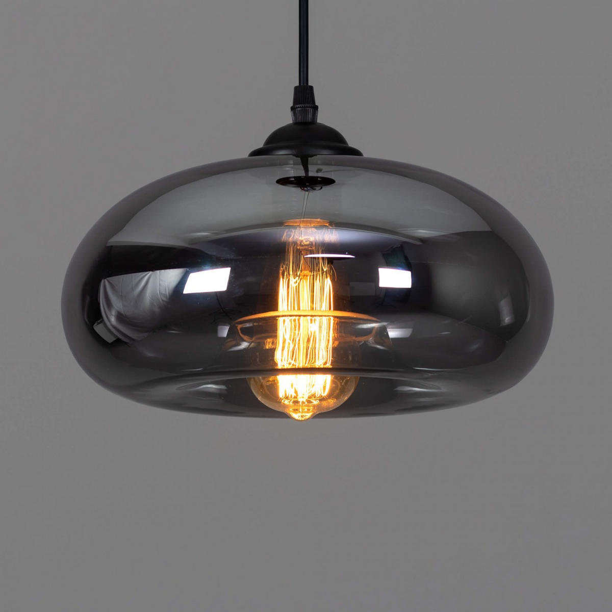 HÄNGELEUCHTE Ellipse, Rauchgrau, 14cm - Grau, Glas (14/28/14cm) - KOSILUM