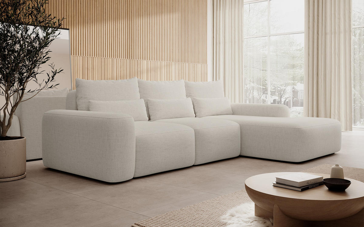 ECKSOFA Carnos mit wasserabweisendem Chenille-Bezug in Cremeweiß - Ecru, Textil (264/162cm) - Selsey