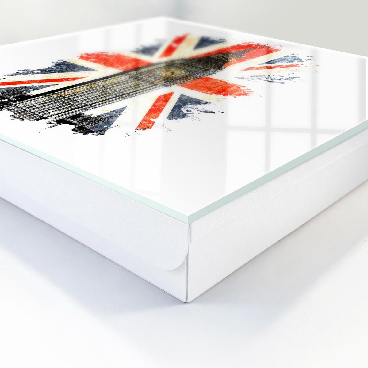 SCHLÜSSELBOX Weiß 30x30 cm – Türöffnung nach rechts - Britisches Symbol - Rot, Metall (30/30/5cm) - TULUP
