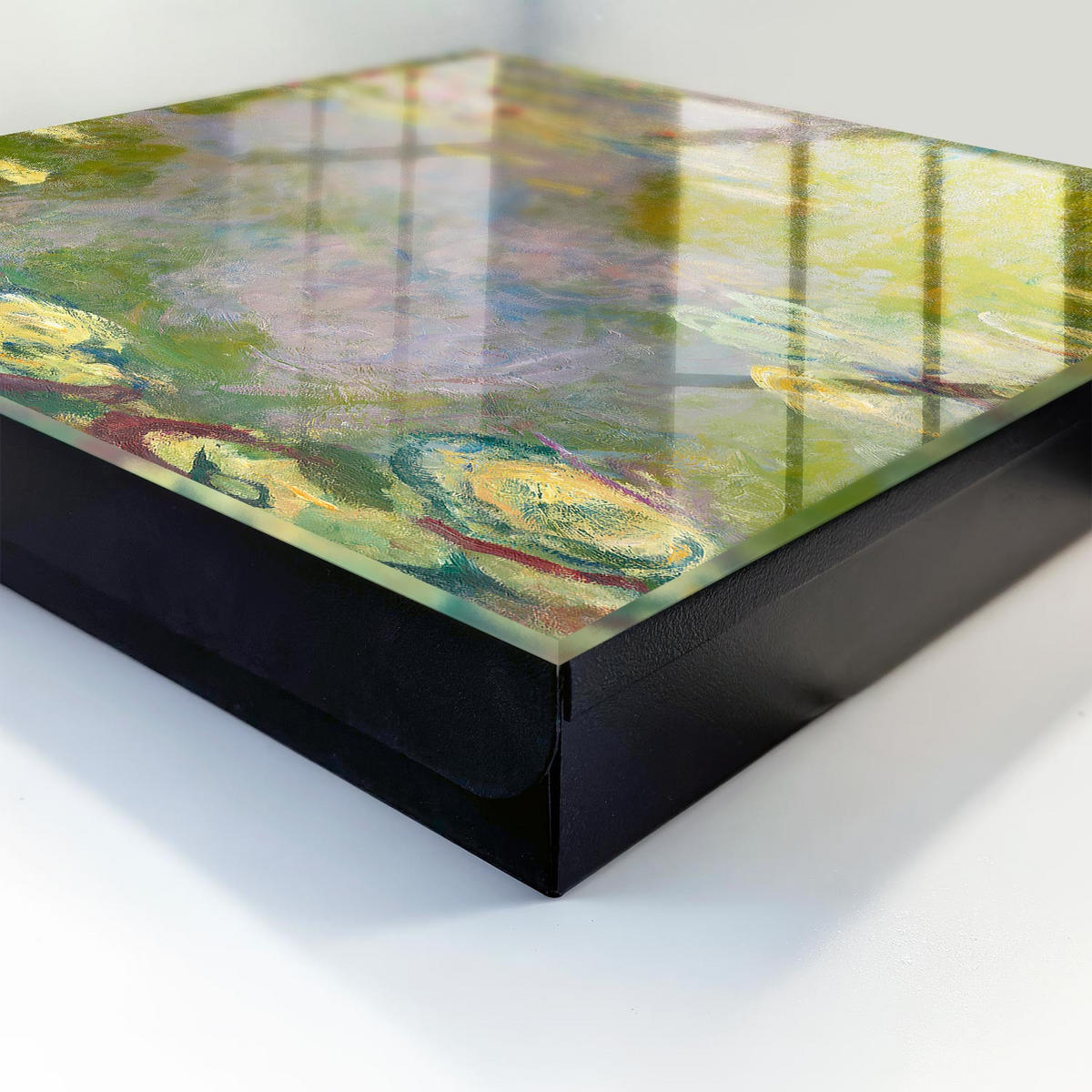 SCHLÜSSELBOX Schwarz 30x30 cm- Türöffnung nach rechts - Claude Monet Seerosen - Grün, Metall (30/30/5cm) - TULUP