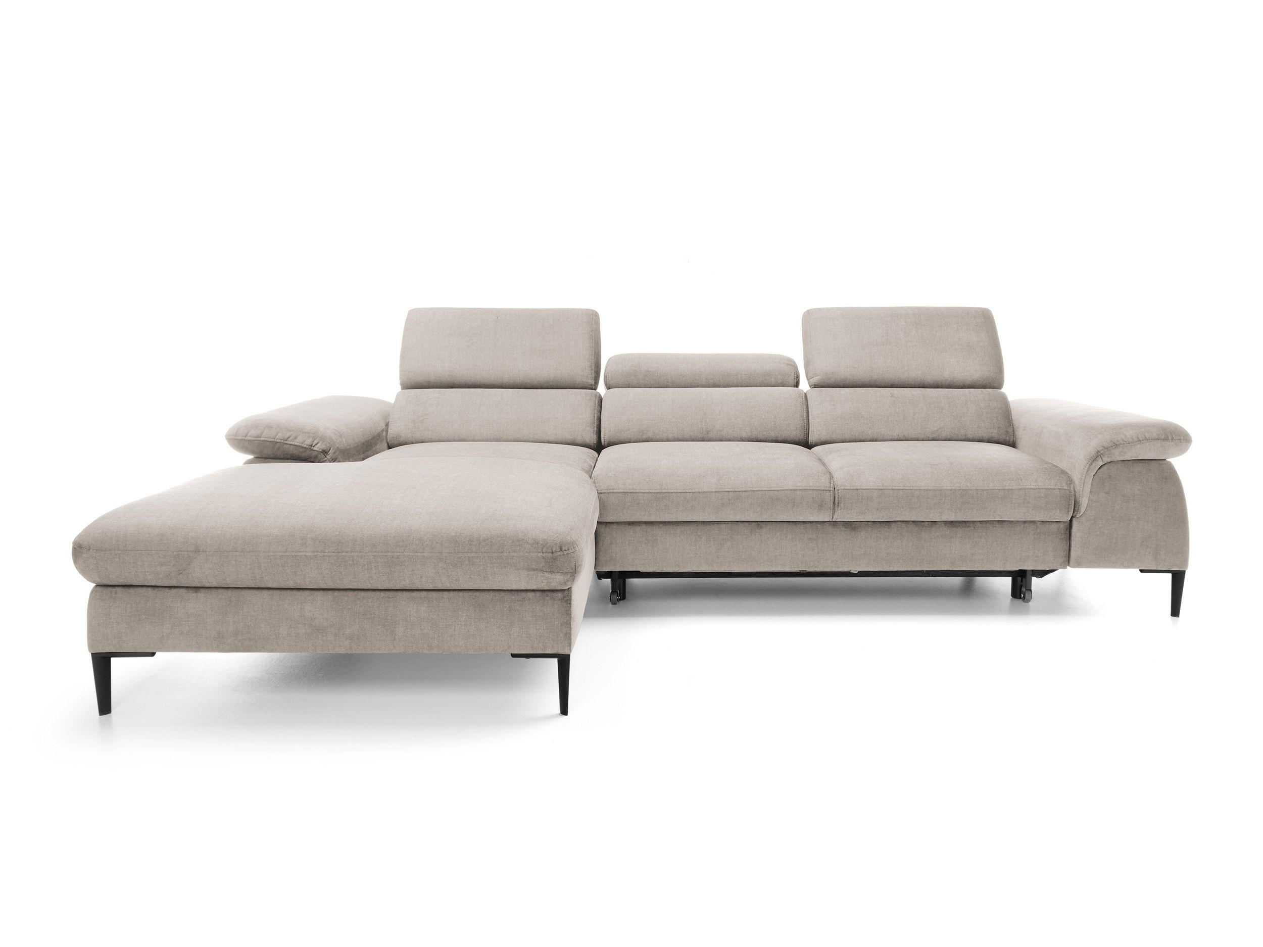 ECKSOFA MESTO Beige Velours-Stoff mit Schlaffunktion - Beige, Holz (288/182cm) - MASSENO