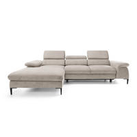 ECKSOFA MESTO Beige Velours-Stoff mit Schlaffunktion - Beige, Holz (288/182cm) - MASSENO