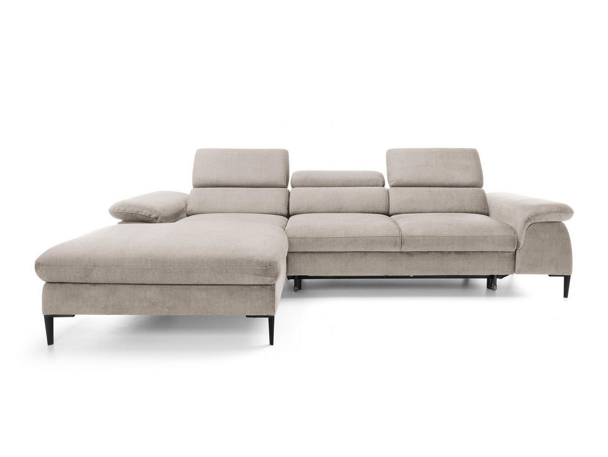 ECKSOFA MESTO Beige Velours-Stoff mit Schlaffunktion - Beige, Holz (288/182cm) - MASSENO