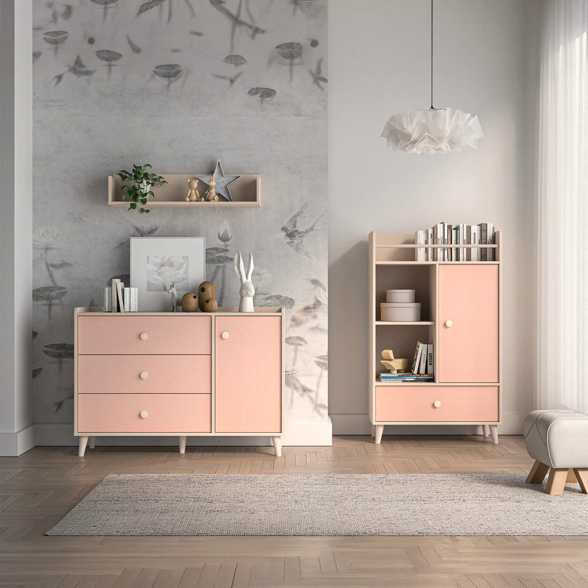 OTROŠKA KOMODA Alycia Bež - Koralno roza - Lesen učinek - pink, les (120/85/40cm) - Petits-meubles
