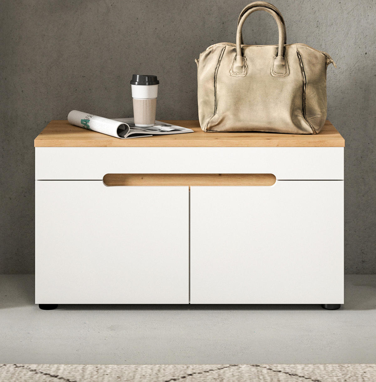GARDEROBENBANK weiß, Eiche Artisan 80 cm, Schuhbank mit Soft-Close - Weiß, Holzwerkstoff (80/45/37cm) - Inn.Furn