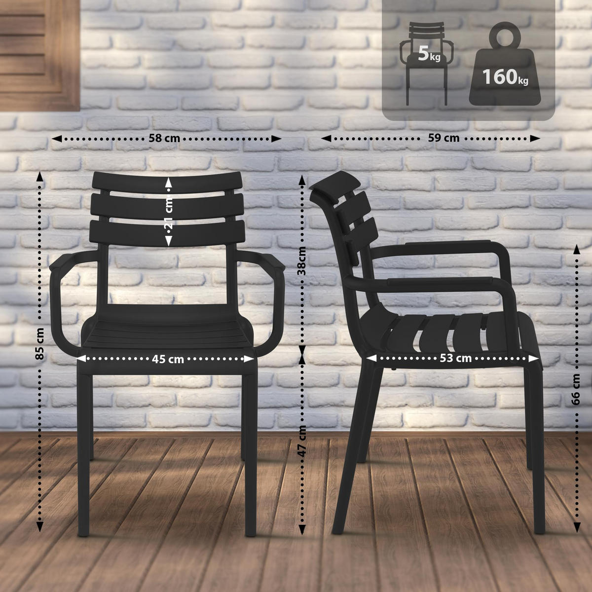 GARTENSTUHL Kunststoff Schwarz - Schwarz, Kunststoff (58/85/59cm) - CLP