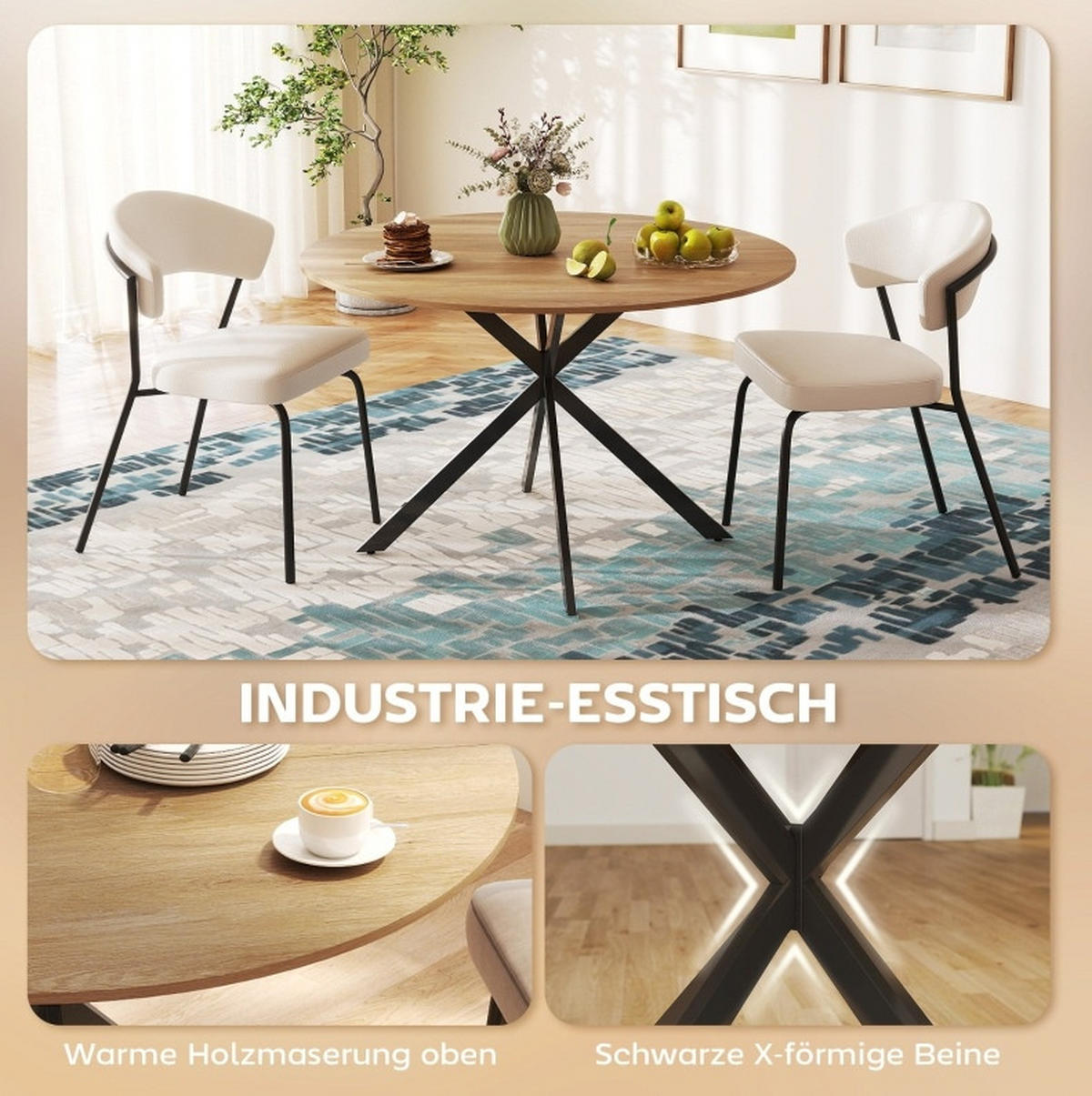 ESSTISCH 120 cm Eiche aus Holz im Industriestil - Eichefarben, Holz (120/120/75cm) - OKMYHOME