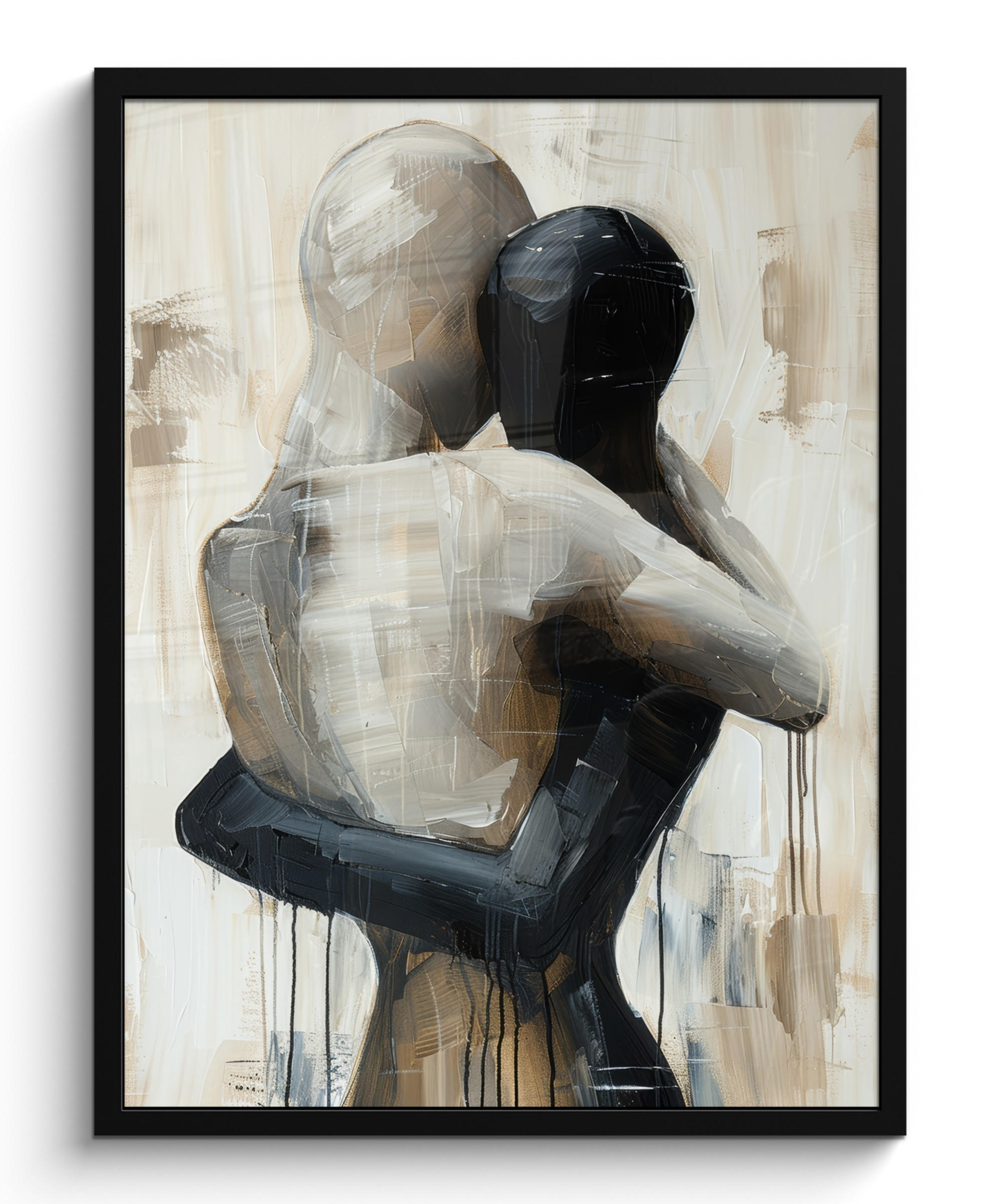 GERAHMTES BILD Abstrakt - Liebe - Schwarz und weiß - Modern 60x80 cm - Schwarz, Papier (60/80cm) - MuchoWow